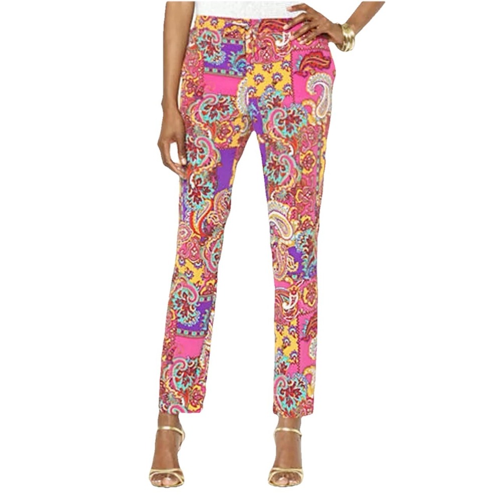 Ralph Lauren Womens 10 Multi Color Paisley Patchwork Trouser Pants Pockets Light